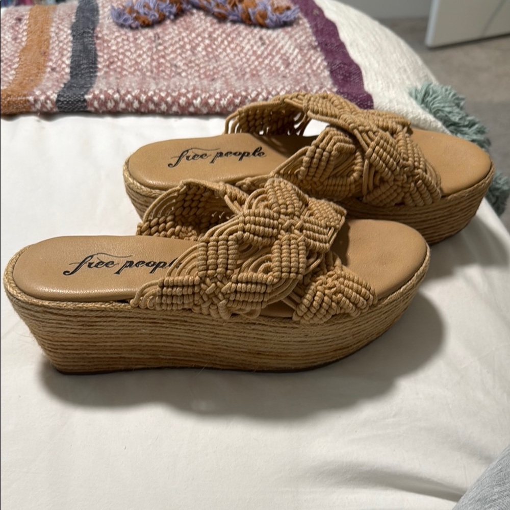 Free People Tan Platform Woven Sandals
